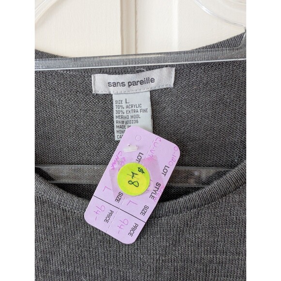 New w/ Tags Sans Pareille Charcoal Sweater w/ Xtra-Fine Merino Wool Size Large - Picture 7 of 8